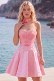 Fuchsia Sweetheart A Line Pearl Homecoming Dress with Choker