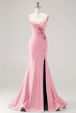 Royal Blue Strapless Sequin Corset Beaded Mermaid Long Prom Dress with 3D Flowers