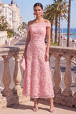 Sage Green Off the Shoulder Floral Midi Wedding Guest Dress with Beading