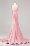 Royal Blue Strapless Sequin Corset Beaded Mermaid Long Prom Dress with 3D Flowers