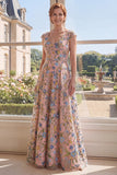 Green A Line V-Neck Floral Mother of the Bride Dress