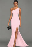 Black Mermaid One Shoulder Long Formal Dress with Slit