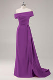 Champagne Mermaid One Shoulder Pleated Long Formal Dress with Side Streamer