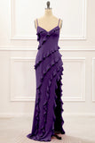 Spaghetti Straps Jade Tiered Mermaid Bridesmaid Dress With Slit