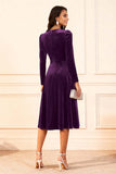 Dark Green A Line Velvet Long Sleeves Holiday Party Dress