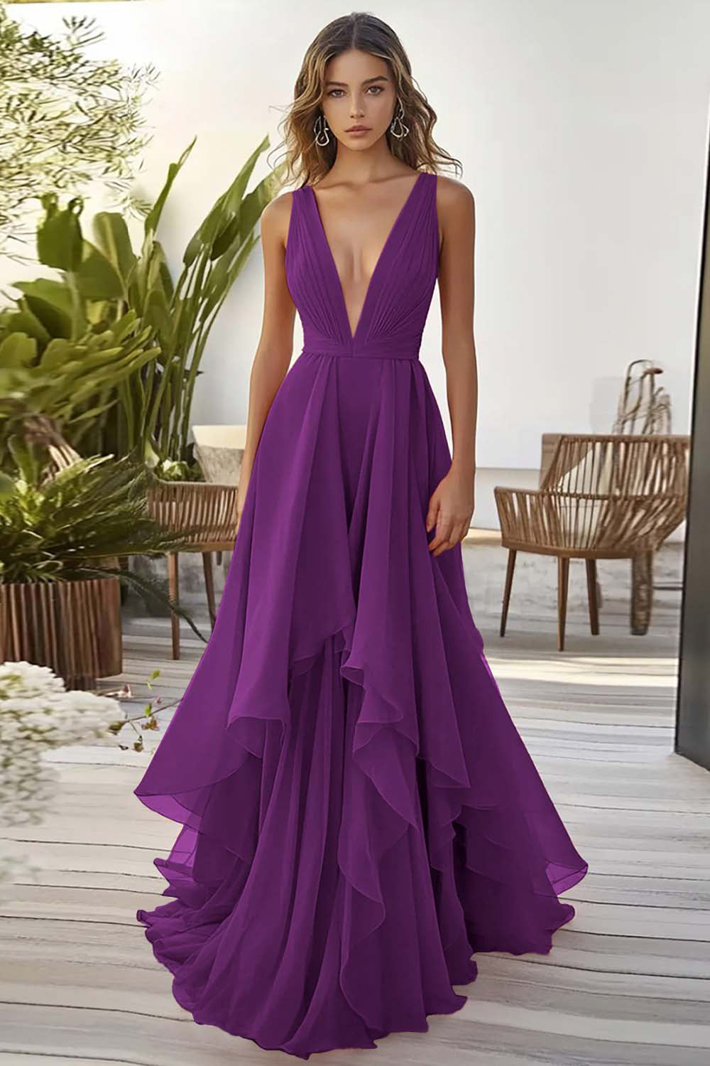 Wedtrend Women Dusty Sage Formal Dress with Ruffles V Neck A Line Long Wedding Guest Dress, Plum / US4 Wedtrend Women Dusty Sage Formal Dress with Ruffles V Neck A Line Long Wedding Guest Dress, Plum / US4
