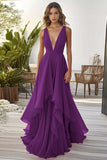 Dusty Sage V Neck A Line Long Formal Dress With Ruffles