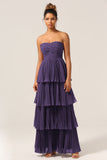 A-Line Sweetheart Floor Length Tiered Chiffon Bridesmaid Dress