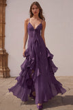 Dusty Blue Spaghetti Straps Chiffon A-Line Ruffled Bridesmaid Dress