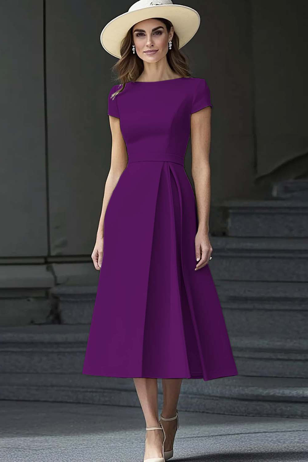 WEDTREND Women Daffodil Work Dress Bateau Neck A Line Midi Semi Formal Dress WEDTREND Women Daffodil Work Dress Bateau Neck A Line Midi Semi Formal Dress
