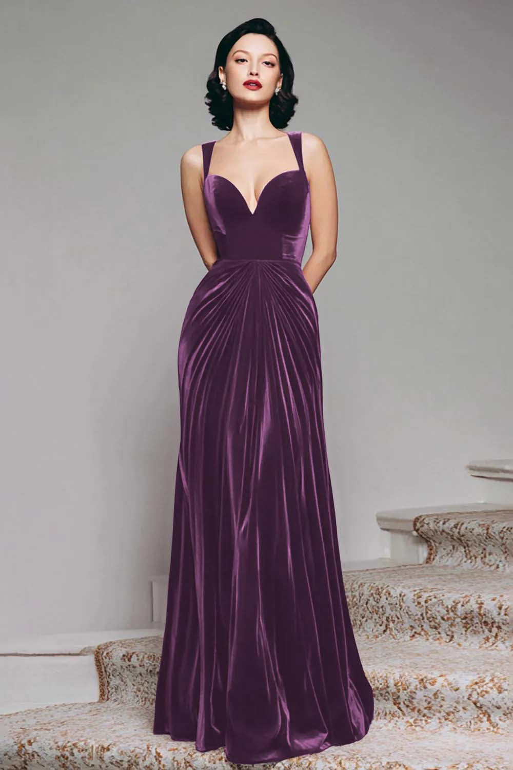 holiday dress velvet WEDTREND Women Black Velvet Holiday Party Dress A Line Thick Straps Ruched Maxi Formal Dress