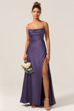 A-Line Spaghetti Straps Floor-Length Satin Bridesmaid Dress With Sleeveless