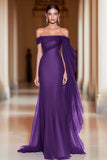 Cabernet Off the Shoulder Mermaid Tulle Long Formal Dress with Cape