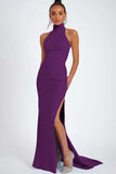 Halter Black Mermaid Long Formal Dress With Slit