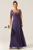 A-Line Spaghetti Straps Floor-Length Chiffon Bridesmaid Dress with Slit