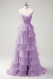 Hot Pink Sweetheart Princess Cut Out Tiered Long Prom Dress with Slit