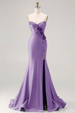 Royal Blue Strapless Sequin Corset Beaded Mermaid Long Prom Dress with 3D Flowers