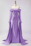 Off the Shoulder Dark Green Mermaid Ruched Prom Dress with Long Sleeves