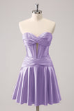 Cute Burgundy A Line Sweetheart Criss Cross Corset Homecoming Dress with Ruffles
