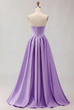 Golden A Line Beaded Strapless Corset Satin Long Prom Dress