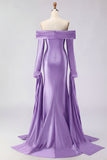Off the Shoulder Dark Green Mermaid Ruched Prom Dress with Long Sleeves
