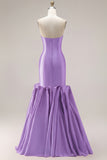 Fuchsia Strapless Mermaid Satin Long Prom Dress with 3D Flowers