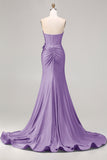Royal Blue Strapless Sequin Corset Beaded Mermaid Long Prom Dress with 3D Flowers