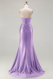 Dark Green Beaded Corset Strapless Mermaid Long Prom Dress with Slit