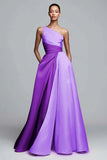 Pink A-Line One Shoulder Ruched Long Formal Dress