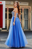 Royal Blue A-Line Sweetheart Broken Mirrors Corset Long Prom Dress