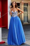 Royal Blue A-Line Sweetheart Broken Mirrors Corset Long Prom Dress