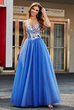 Royal Blue A-Line Sweetheart Broken Mirrors Corset Long Prom Dress