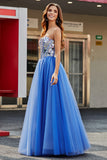 Royal Blue A-Line Sweetheart Broken Mirrors Corset Long Prom Dress