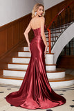Sparkly Dark Green Mermaid Strapless Keyhole Corset Long Prom Dress with Slit