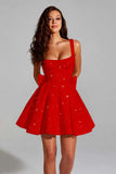 Cute A-Line Red Square Neck Bowed Homecoming Dress