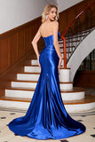 Sparkly Dark Green Mermaid Strapless Keyhole Corset Long Prom Dress with Slit