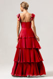 Eucalyptus A Line Off The Shoulder Tiered Long Bridesmaid Dress