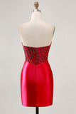 Fuchsia Strapless Bodycon Beaded Corset Homecoming Dress
