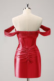 Stylish Dark Green Off The Shoulder Ruched Cut Out Corset Tight Homecoming Dress