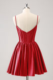 Cute Dark Green A Line Spaghetti Straps Ruffle Corset Short Homecoming Dress with Beading
