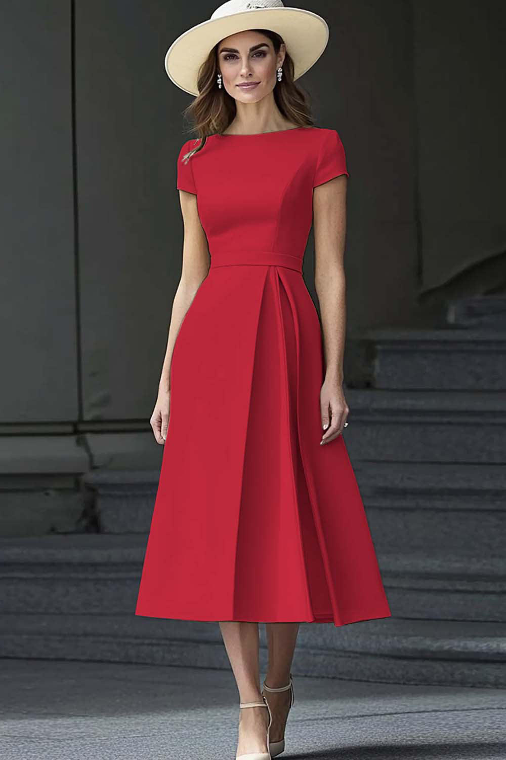 Wedtrend Women Daffodil Work Dress Bateau Neck A Line Midi Semi Formal Dress, Red / US4 Wedtrend Women Daffodil Work Dress Bateau Neck A Line Midi Semi Formal Dress, Red / US4