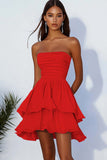 Black Strapless A-Line Pleated Homecoming Dress with Ruffles