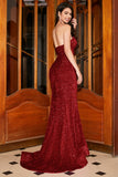 Red Mermaid Sweetheart Sweep Train Prom Dress With Sequins