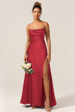 A-Line Spaghetti Straps Floor-Length Satin Bridesmaid Dress With Sleeveless