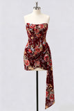 Strapless Pink Bodycon Corset Floral Sequin Homecoming Dress with Sash