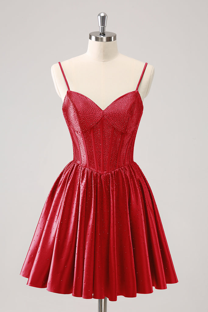 Vintage A line Spaghetti Straps Red Chiffon Homecoming Dress 18th Birthday Outfits C1064 main image 0