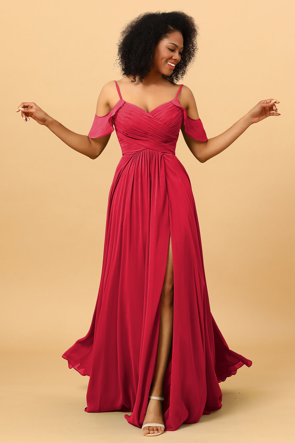 Wedtrend Women A Line Spaghetti Straps Long Chiffon Bridesmaid Dress with Slit, Red Wedtrend Women A Line Spaghetti Straps Long Chiffon Bridesmaid Dress with Slit, Red
