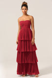 A-Line Sweetheart Floor Length Tiered Chiffon Bridesmaid Dress