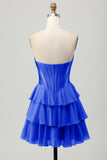 Tiered Strapless A Line Corset Blue Homecoming Dress