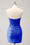 Glitter Fuchsia Tight Sweetheart Corset Short Pleated Homecoming Dress with Beading